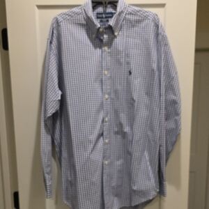Ralph Lauren Men's Blue Checkered Button-Down Shirt.